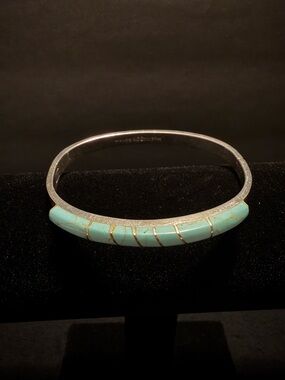 925 Sterling Silver Turquoise Inlay Bangle Bracelet - Turquoise